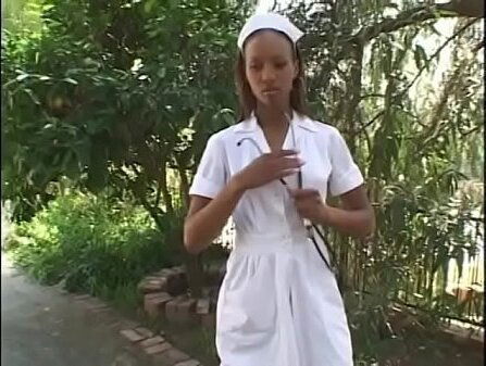 Black teen nurse Diamond Rene jumps rides hard couch