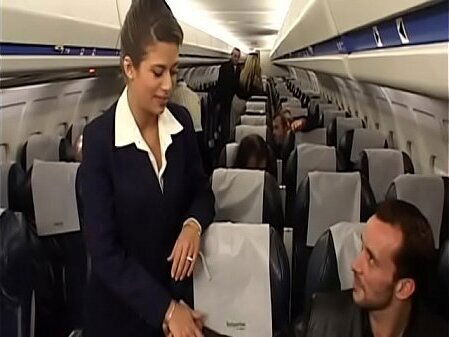 Charming brunette air-hostess Alyson proposed passenger poke juicy after scheduled flight