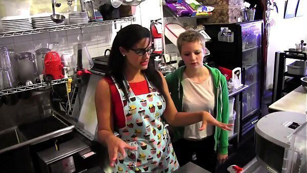 Young blonde Alani interview barista Penny Barber'_s quick-service coffee shop