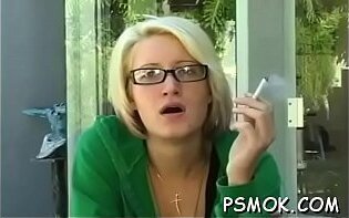 Excited teenages like masturbate while smoking cigarette