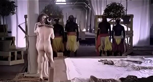 Fully naked Anne Louise Hassing seducing front audience