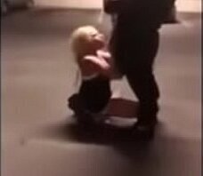 Blonde MILF sucks black cock in an elevator