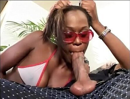 Black slut with tattooed cheeks gets pussy pounded dong