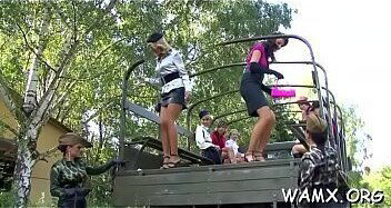 Passionate outdoor oral-job fantasy with babes enjoying the wet look