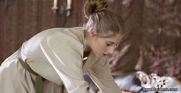 Maid plays with pussy Lady'_s room