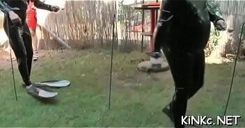 Naked mistress rocks your world when dominating jocks