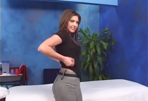 Delicious sweetie gives nice massage skillful throat