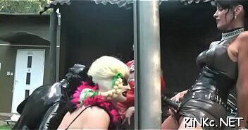 Wicked domina smothers slave and tortures with electricity