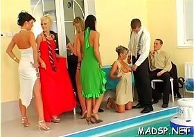 Horny slutty girls have a fun a male treat at a sex party