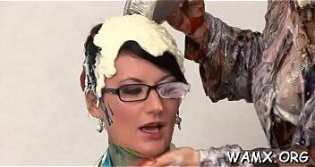 Intensive food porn action with fleshly lesbians women