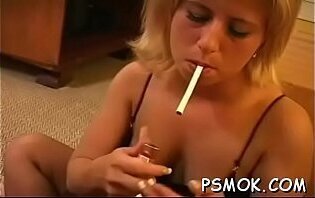 dropping hottie teasing with cigarette throat