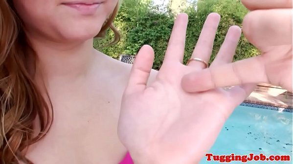 Lovely teen jerks blows outdoors