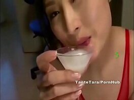 Hot sexy Japanese girl cum drinking