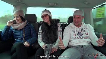 Sexy brunette convinced by dude in van fight to stay after fuck