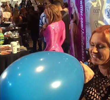 Edyn Blair blows giant balloon