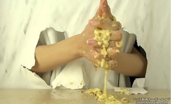 Hand crush fetish Women crush pudding hand