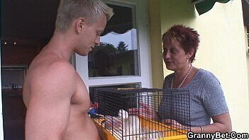 Hot old grandma rides neighbour guy'_s cock