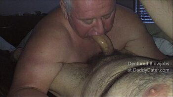 Dentured Hairy Silverdaddy Daddybear Gives Hairy Bear toothless Blowjob