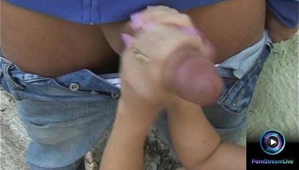 Debie White strokes Rambo'_s dick hands