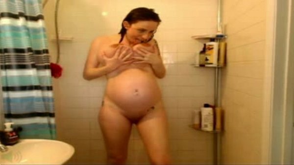 pregnant woman plays with pussy shower PregnantHorny.com