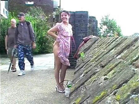 Filthy Shaz flashes squirts public crazy exhibitionist milf roams