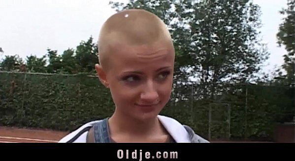 Sexy short haired student sucking grandpa dick