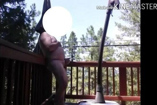 Naked hard jackoff near busy road