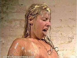 Disgusting humiliation of Crystal Lei and messy food punishment of filthy bizarr