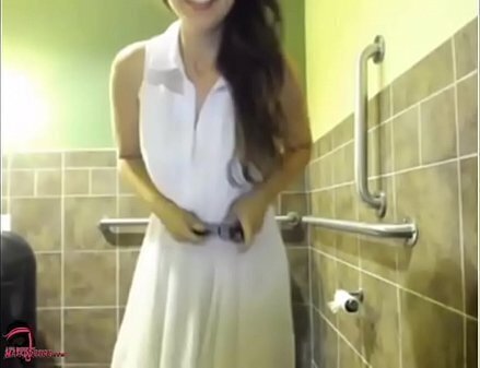 Slut masterbates public bathroom