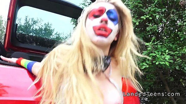 Clown teen sucks outdoor