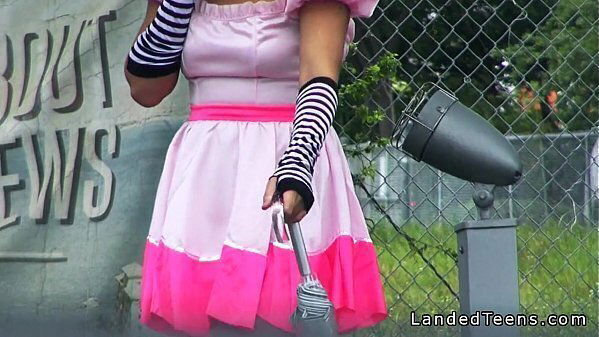 Costumed teen hitchhiker banged huge outdoor