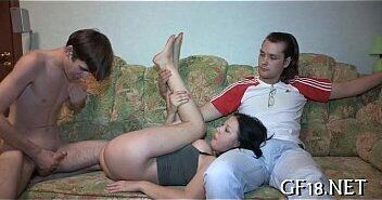 Glamorous legal teenager stands doggy fashion