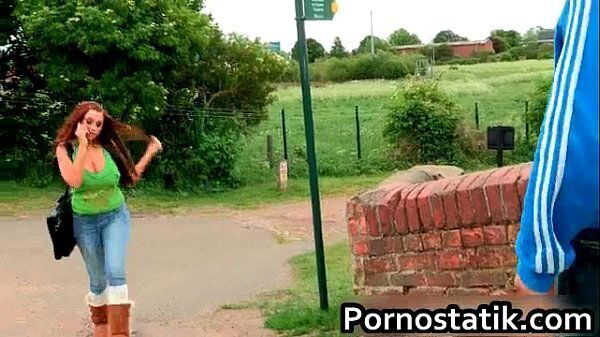 Redhead chick with massive showing