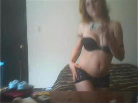 redhead Cooper caressing soft body front mirror