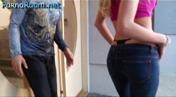 Disected bu Mick Blue - blonde in jeans and black coward jumps on man