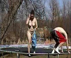 Amateur trampoline sex outside, huge cock leads to screaming orgasm