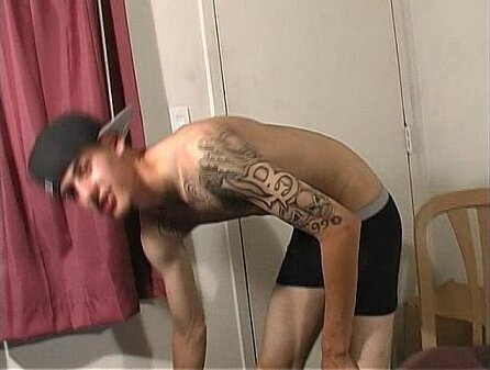 Young nude latin with uncut strokes shoots load