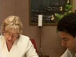 Blonde Granny White Fishnet Stockings