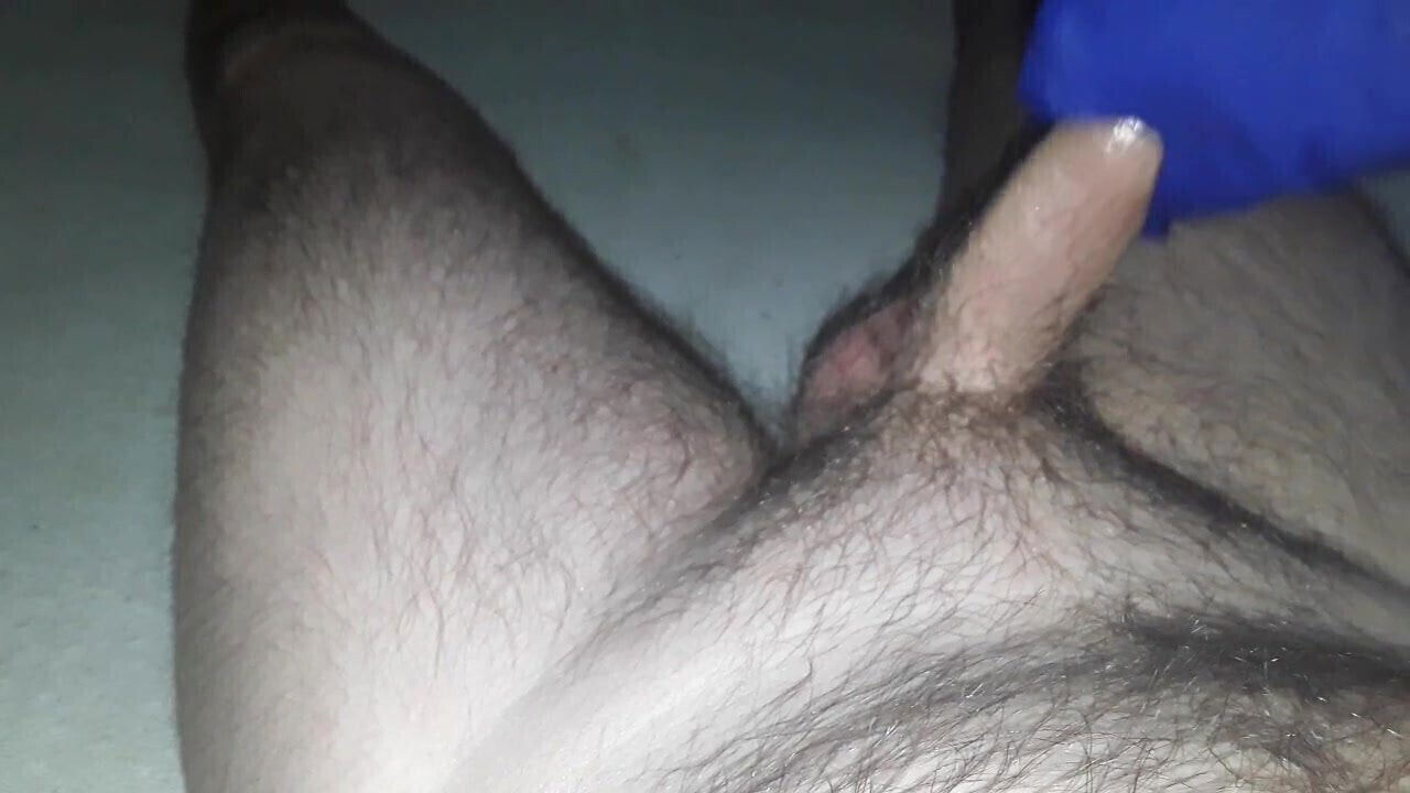 Jerking wearing latex glove