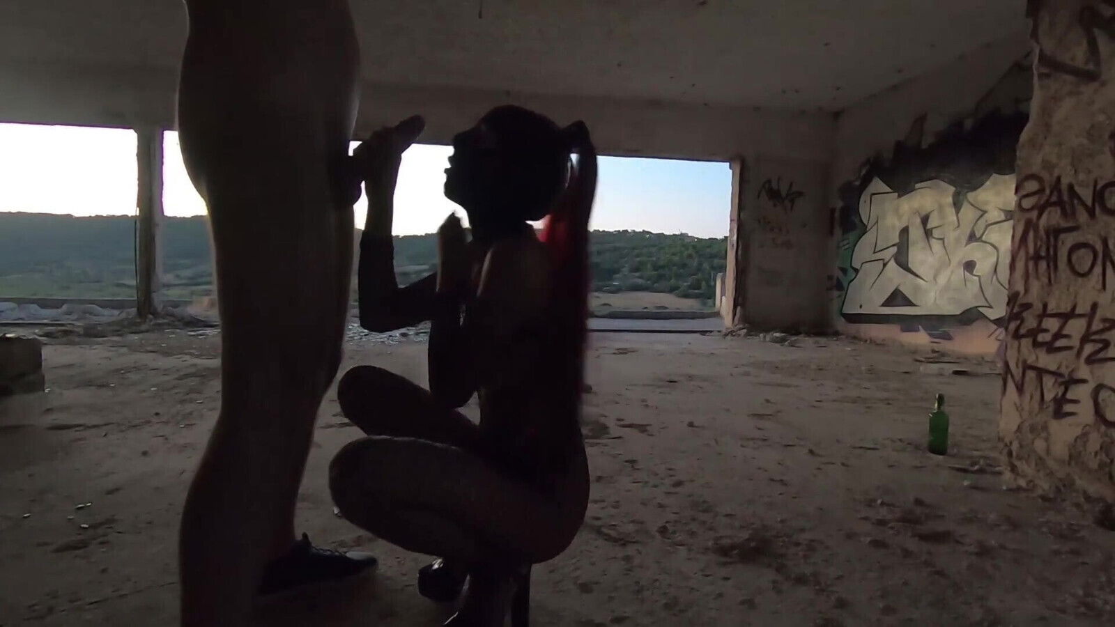 Suck fuck latex rubber hood with pigtails fishnet