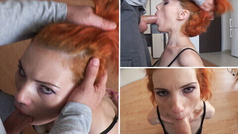 Redhead cocksucker goes knees sloppy deepthroat