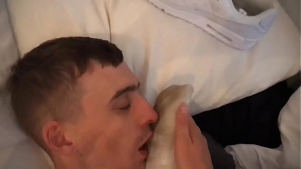 Master dominates cute scally slave with feet