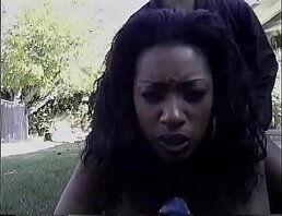 Hot black babe with nice tits Chyna Dahl strips then suck on a large black cock