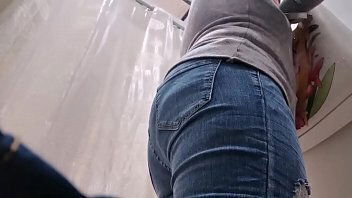 Your slutty Italian tries jeans while wearing butt plug