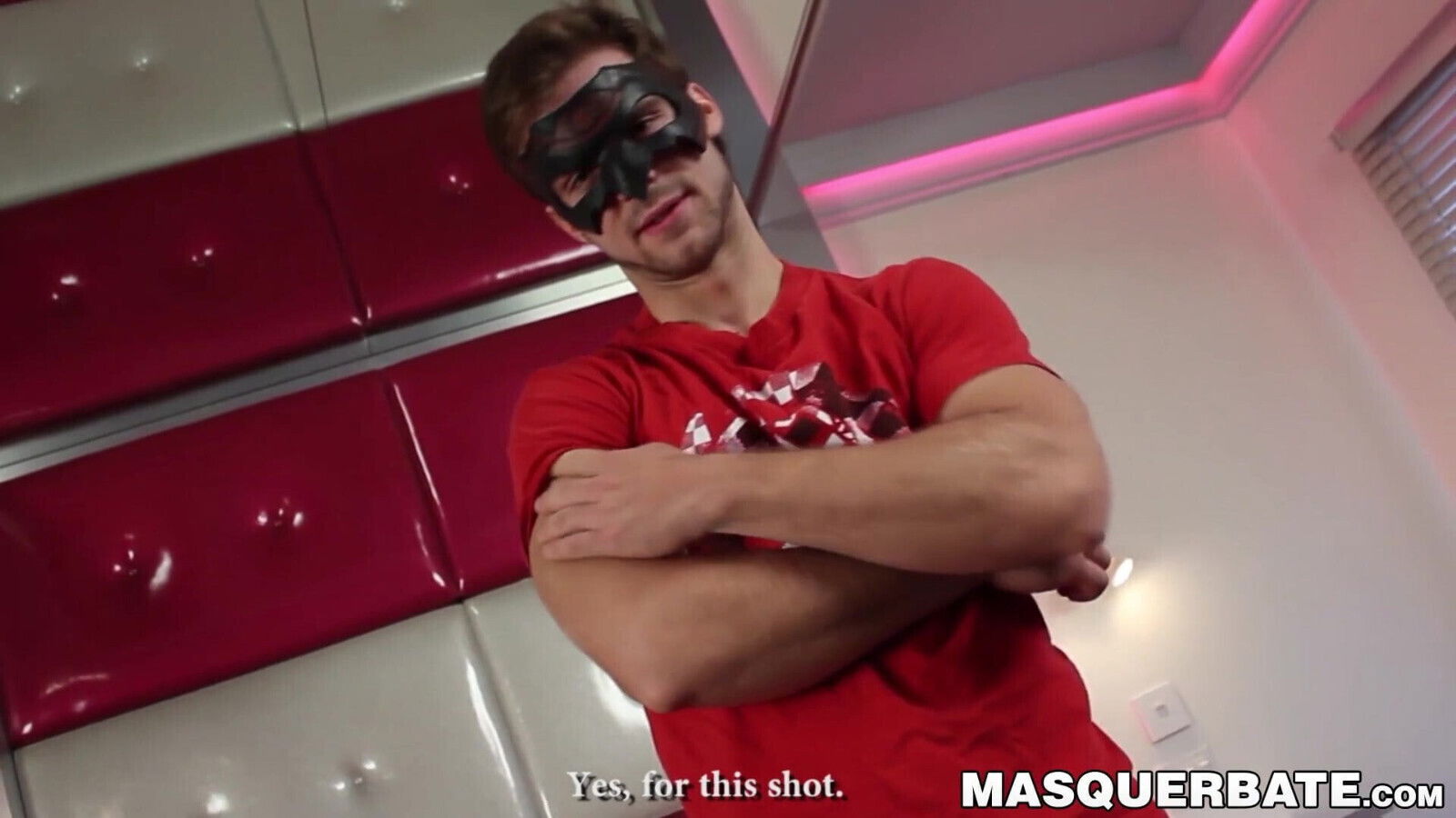 Athletic jock with mask face Gabriel Clark jerks