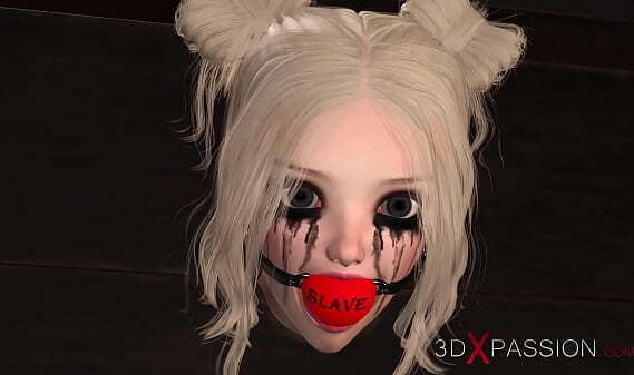 3dxpassion.com. hardcore dickgirl fucks ball gagged slave blonde restraints basement