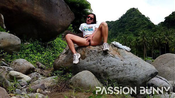 Risky beauty girl walking play with tight pussy public place PassionBunny