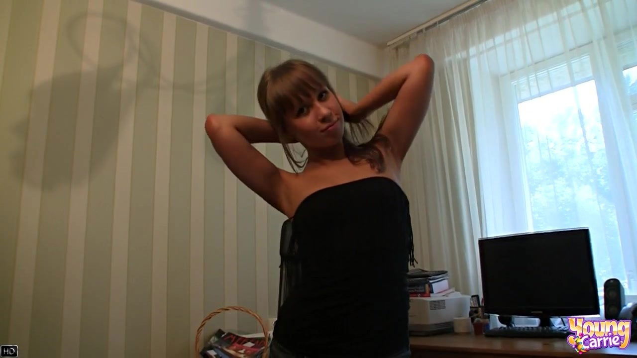 Hot Babe Young Carrie Spreads Her Fuzzy Pussy Wide Open