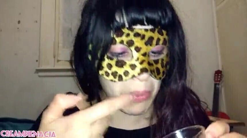 Girlfriend swallows milk after finishing