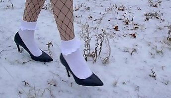 heels white frilly socks snow